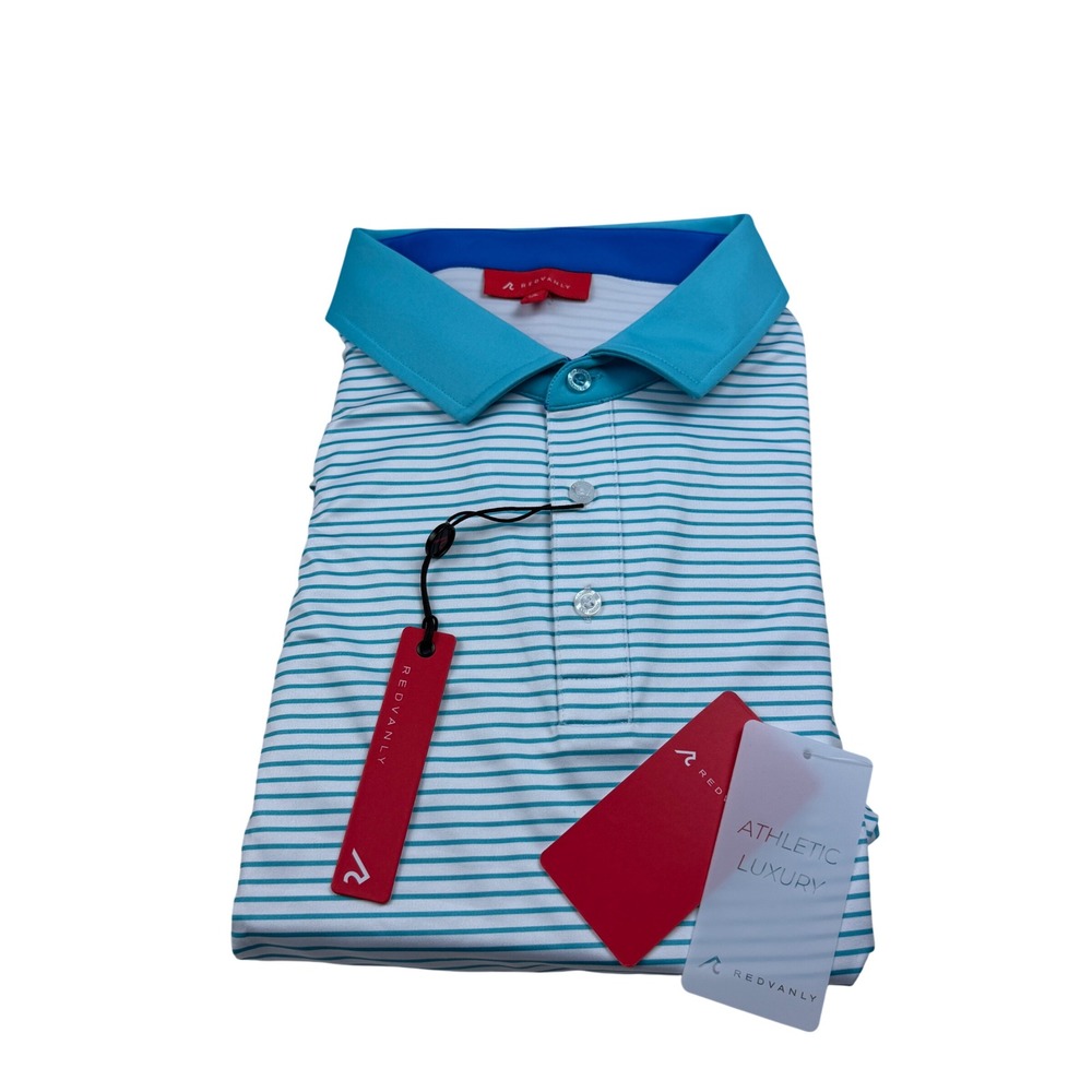 REDVANLY Men XL POIREIR Polo Shirt Curacao Blue White‎ Striped Golf R2519 NEW